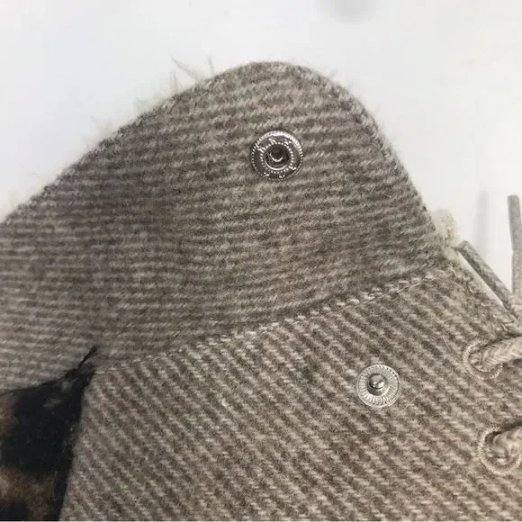 Hey Dude BRITT Tan Tweed Leopard Heel Fur Lined Lace Up Shoes - Picture 12 of 13